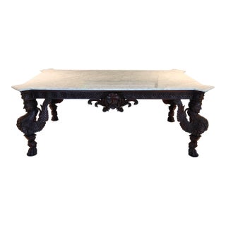 Antique Italian Renaissance Revival Library Dining Table Marble & Mahogany For Sale