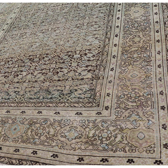 Early 20th Century Gallery Persian Malayer All-Over Geometric Design in Lt. Blue, Tan and Green 6'3"x16'3" For Sale - Image 5 of 12
