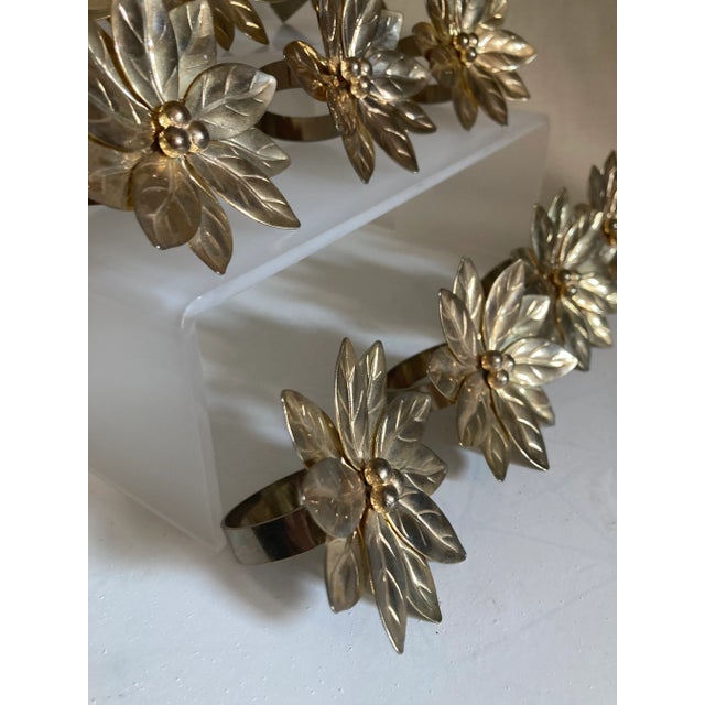 1970s Gold Metal Flower Napkin Ring Holder - Set of 10 For Sale - Image 12 of 13