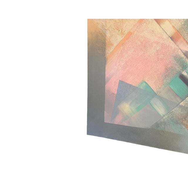 Textile Vintage Postmodern 1980s Abstract Large Canvas Oil Painting Wall Art Pink Signed For Sale - Image 7 of 12