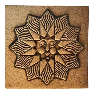 Vintage 1970s Studio Pottery Sun Tile Wall Art by John Wenzel For Sale