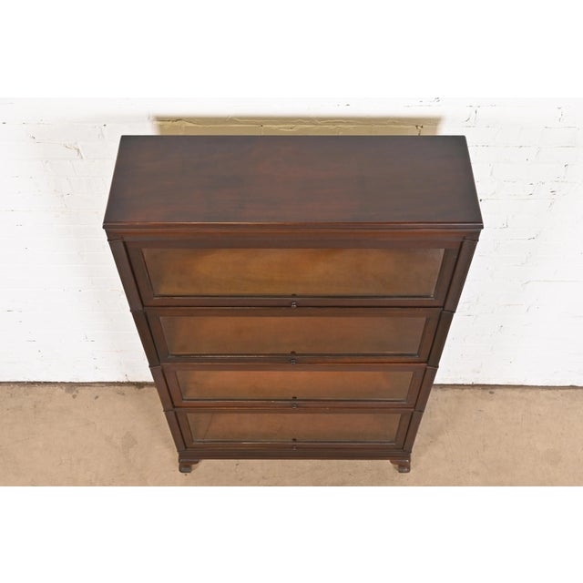 Brown Antique Arts & Crafts Mahogany Four-Stack Barrister Bookcase by Macey, Circa 1920s For Sale - Image 8 of 12