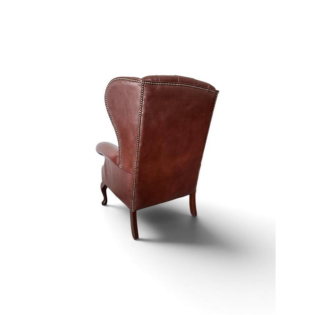 Chesterfield Wingback Chair in Brown Leather For Sale - Image 5 of 6