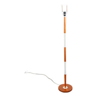 Mid Century Modern Danish Solid Teak Floor Lamp Metal MCM Denmark Silver Round For Sale