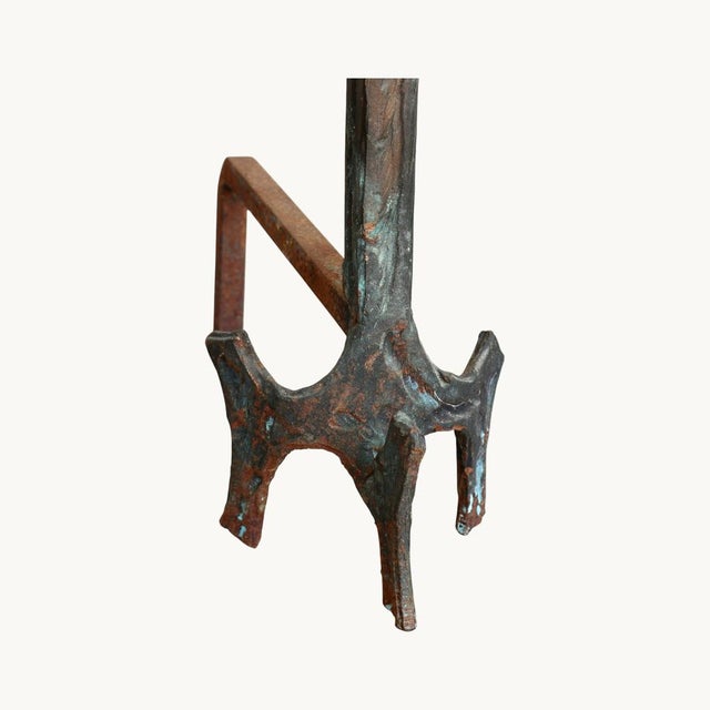 Black Vintage Brutalist Wrought Iron Andirons, Italy, 1950s, Set of 2 For Sale - Image 8 of 10