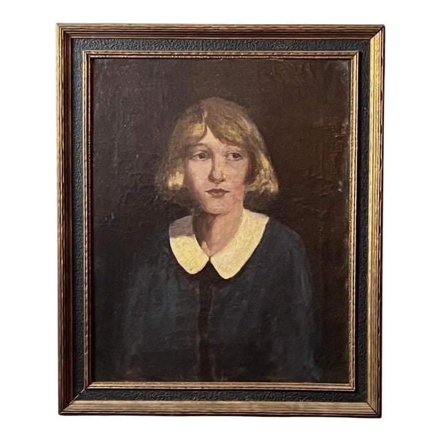 19th Century Framed Portrait of a Girl, "Little Orphant Annie" Oil on Canvas For Sale
