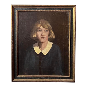 19th Century Framed Portrait of a Girl, "Little Orphant Annie" Oil on Canvas