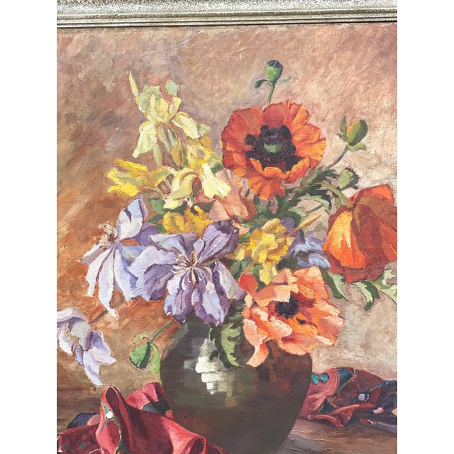 Mid 20th Century Midcentury Signed Original Floral Oil Painting For Sale - Image 5 of 12