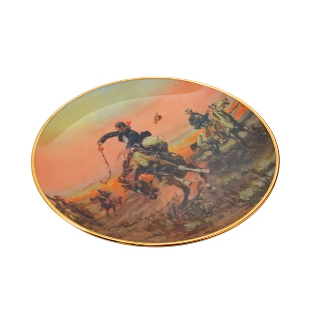 American Charles M. Russell “Bad One, 1920” Decorative Western Art Plate For Sale - Image 3 of 4