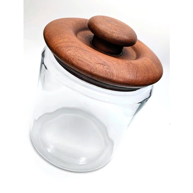 1970s Goodwood Glass Cookie Jar Canister With Teak Wood Lid For Sale In Miami - Image 6 of 12