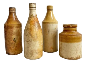 Set of 4 German Antique Shipwreck Earthware Bottles