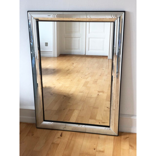 Wood Large Vintage Deknudt Beveled Panel Mirror – Silver and Black, Belgium, 1980s For Sale - Image 7 of 9