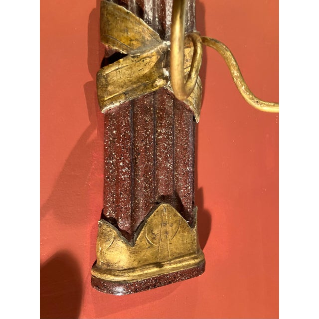 19th Century Antique Tuscan Giltwood and Faux Porphyry Wall Sconces, Set of 2 For Sale - Image 12 of 14