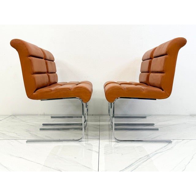 i4 Mariani Set of 4 Lugano Chairs in Cognac Leather, I4 Mariani for Pace Collection, 1970's For Sale - Image 4 of 13