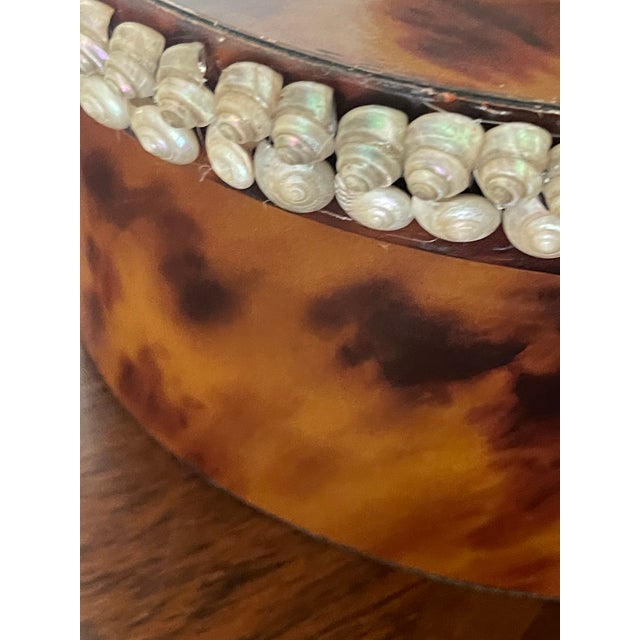 Shabby Chic Antque Tortoiseshell Paper Box With Sea Shell Rosette For Sale - Image 3 of 5