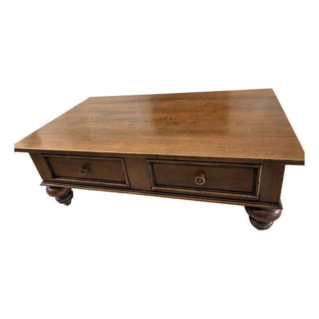 Ethan Allen Wood Coffee Table and End Table With Drawers For Sale