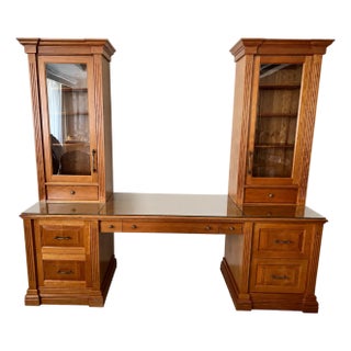 Large Architectural Executive Office Suite – Desk + Dual Display Towers + Matching Cabinet For Sale