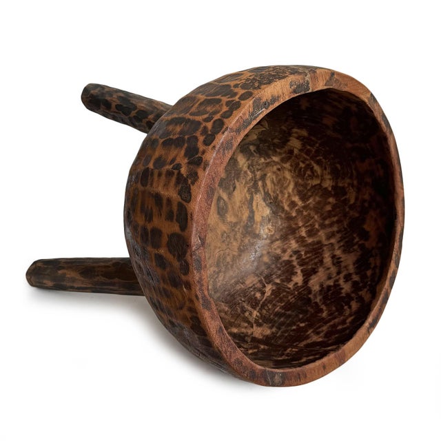 Vintage Wood Carved Rustic Tribal Bowl on Legs For Sale In Los Angeles - Image 6 of 7
