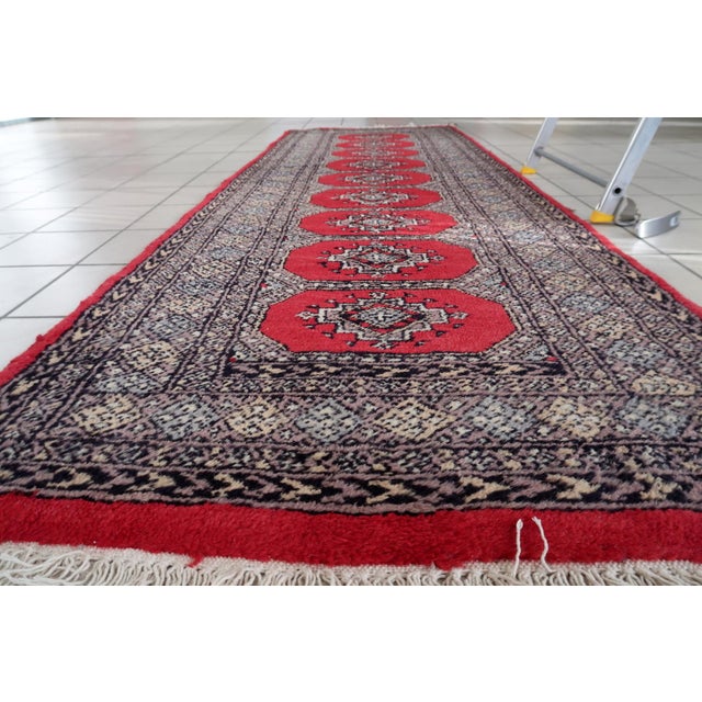 Tribal 1950s, Mid-Century Vintage Uzbek Bukhara Style Wool Runner 2.8' X 7.9' For Sale - Image 3 of 12
