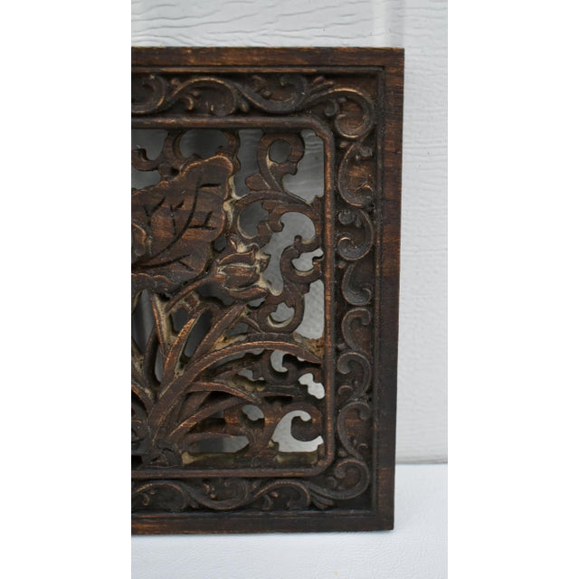 Vintage Hand Carved Chinese Plaque With Birds & Floral Details For Sale - Image 4 of 12