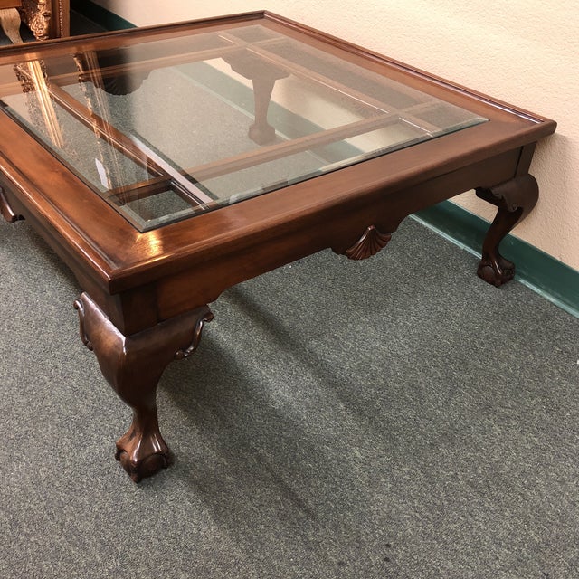 Square Wood & Glass Insert Coffee Table | Chairish