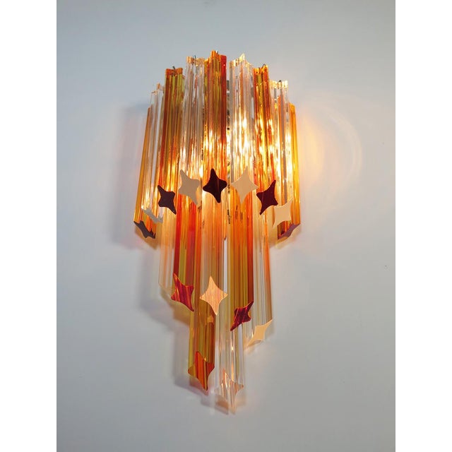 Vintage Murano Wall Sconce with Quadriedri Amber and Trasparent Prism, 1990, Set of 2 For Sale - Image 4 of 13