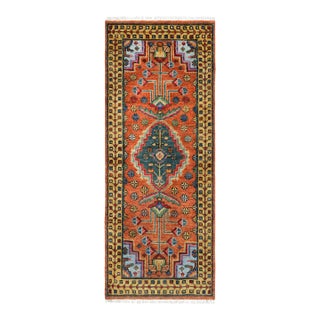 3.6x12Ft. Brunt Orange Persian Design Inspired Hand Knotted Wool Runner Rug For Sale
