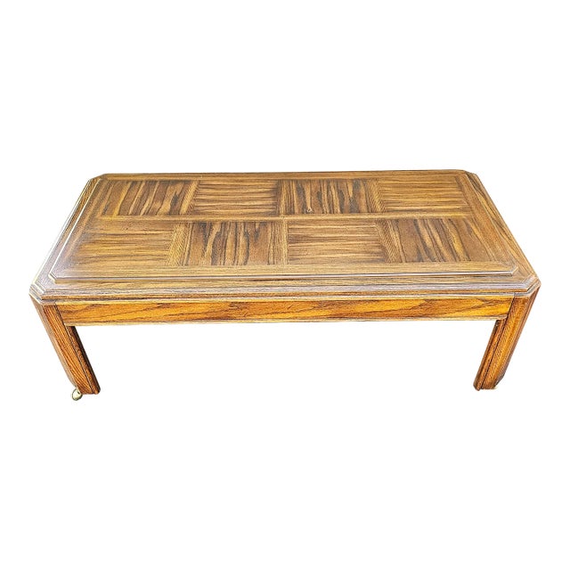 Late 20th Century Oak Parquetry Top Coffee Table on Casters For Sale