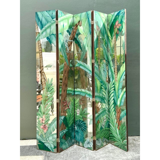 Vintage Eglomise Hand Painted Mirrored Screen For Sale - Image 10 of 12