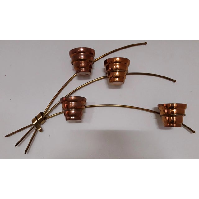 Vintage wall decoration for terrace wall, brass plant cascade with copper pots from the 70s.