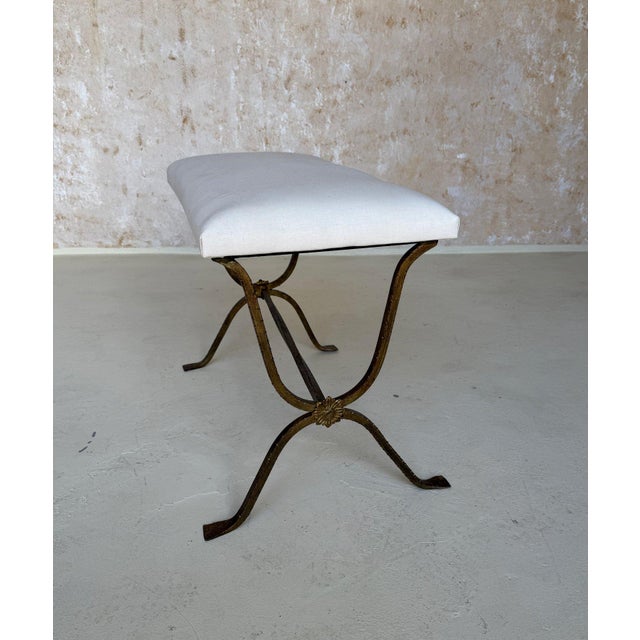 Metal Pair of Hand Forged Spanish Gilt Iron Benches With Twisted Stretchers For Sale - Image 7 of 12