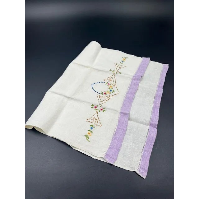 Linen Set of 3 Antique Linen Hand-Towels For Sale - Image 8 of 12