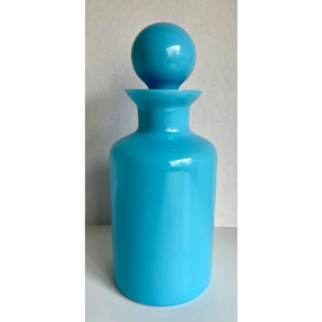 Blue 1940's Portieux Vallerysthal French Blue Opaline Decanter For Sale - Image 8 of 8