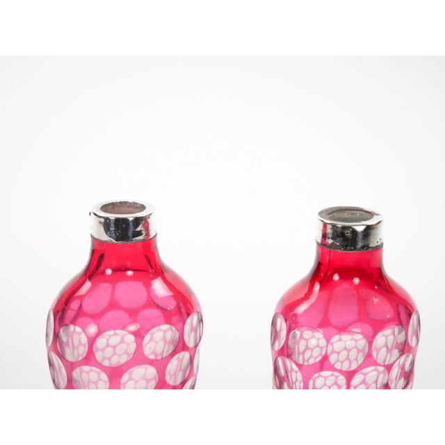 Val Saint Lambert Pink Glass Bottles With Diamond-Cut & Etched Decoration For Sale - Image 9 of 12