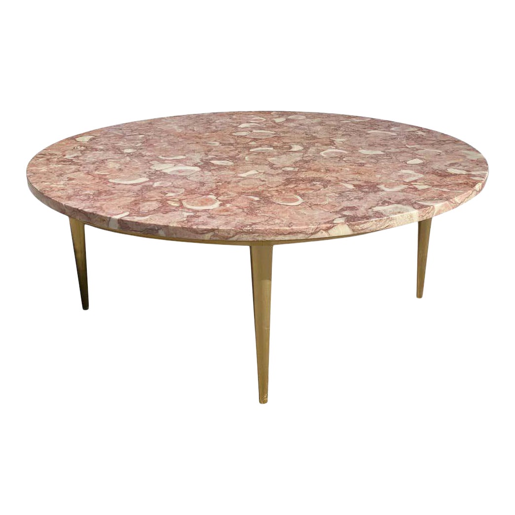 MidCentury Modern Italian Pink Marble Round Coffee Cocktail Table