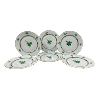 Chinese Bouquet Apponyi Green Dinner Plates from Herend, 1980s, Set of 6 For Sale