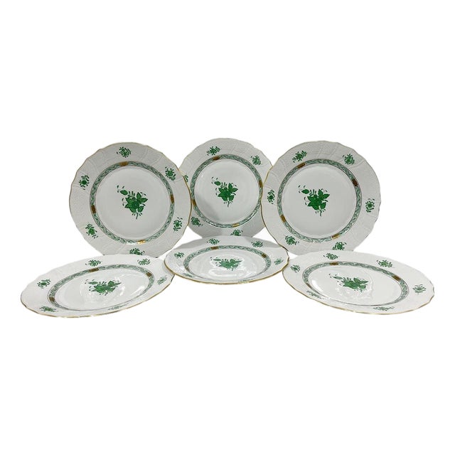 Chinese Bouquet Apponyi Green Dinner Plates from Herend, 1980s, Set of 6 For Sale