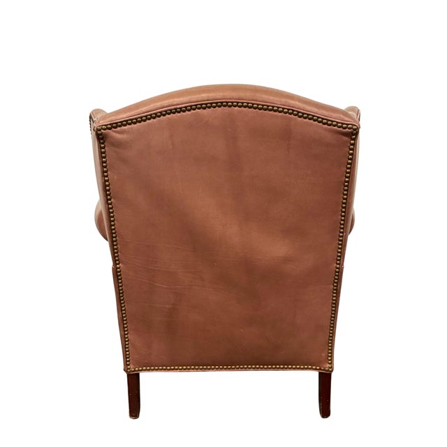 Brown Vintage Baker Milling Road Leather Wingback Chair & Ottoman With Nailheads and Casters For Sale - Image 8 of 12