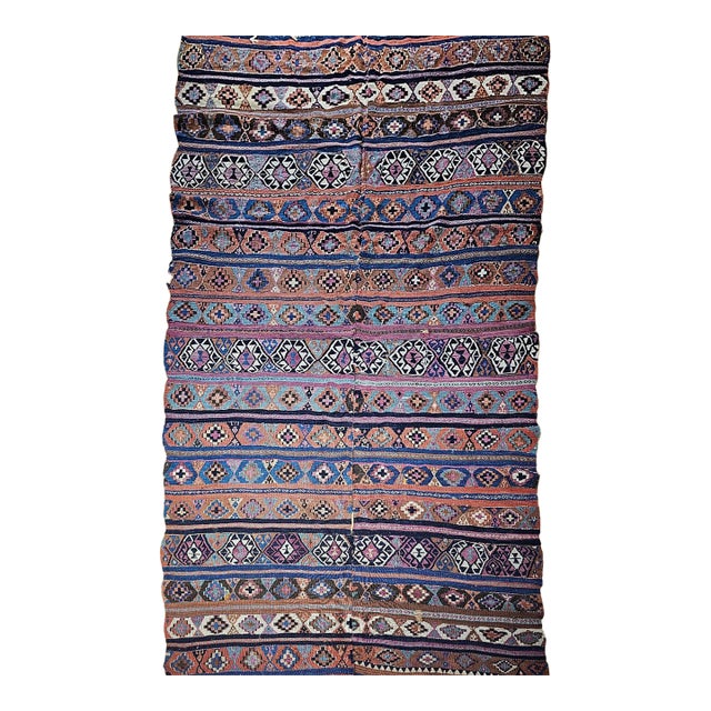Antique Caucasian Shirvan Kilim, Handwoven Wool, Allover Geometric Pattern, 1880s, 5' x 10' For Sale