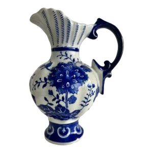 Chinoiserie Blue Scroll Ceramic Cobalt Blue & White Pitcher