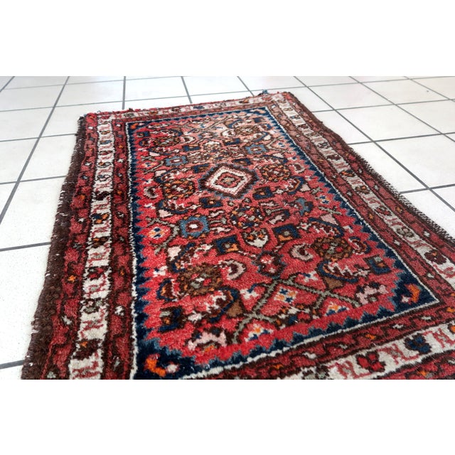 Handmade vintage Persian Hamadan rug with medallion design. The rug is in original good condition from the end of 20th...
