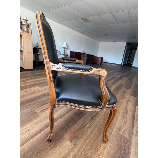 Vintage 1989 Château D’Ax Italian Black Leather Louis XV Armchair For Sale - Image 9 of 10
