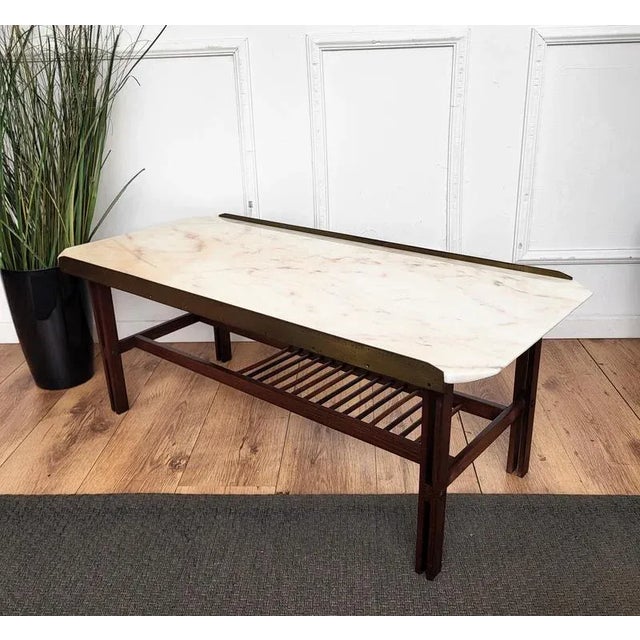 Gold Mid-Century Modern Italian Marble Brass and Wood Cocktail Coffee Table by Milo Baughman, 1960s For Sale - Image 8 of 9