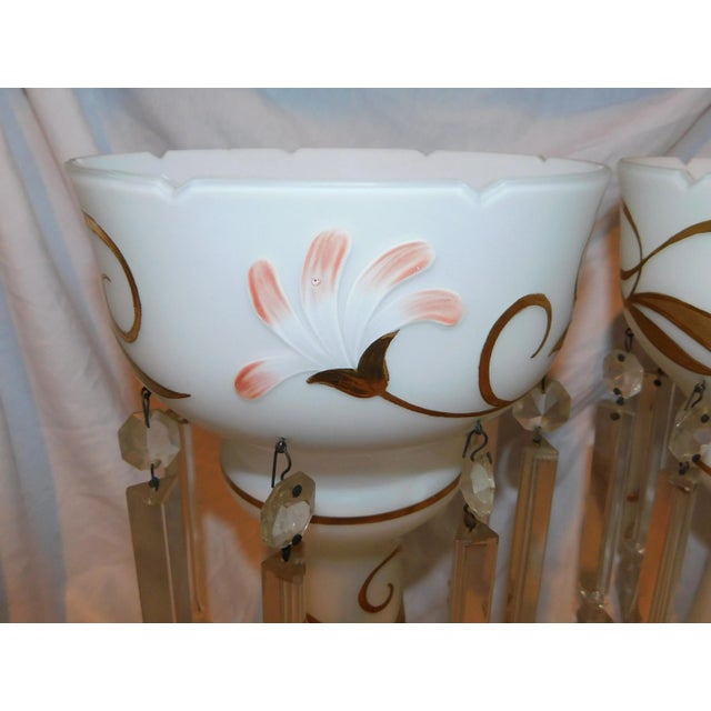 Pair of 1920s Milk Glass Candle Lustres For Sale - Image 4 of 11