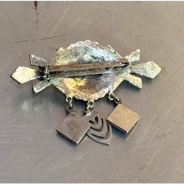 1970s Native American Style Silver Tone / Lapis Dangle Brooch For Sale - Image 5 of 5