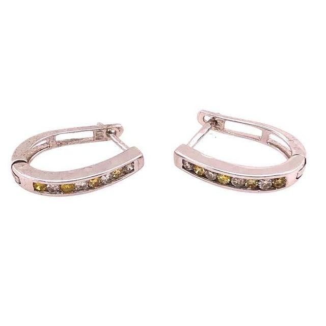 14 Karat White Gold Latch Back Earrings With White and Yellow Diamonds For Sale - Image 10 of 12