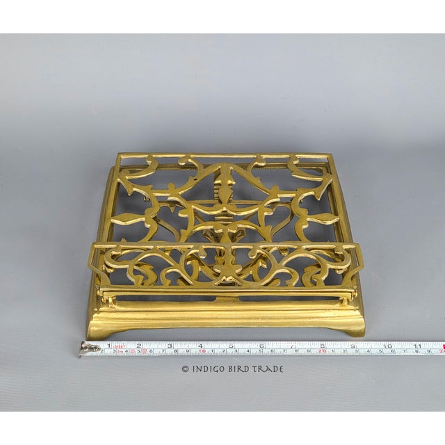 Large Vintage Brass Folding Book Stand Art Easel For Sale - Image 4 of 5