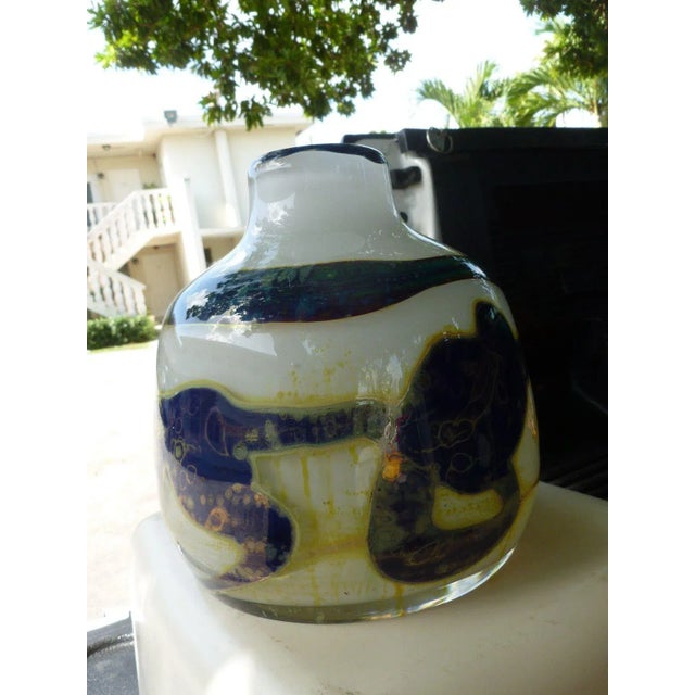 Rare mid century large bulbous Val St Lambert artistic line vase by Sam Herman signed with initials measuring 9 inches...