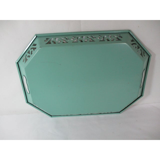 Metal 1950s Vintage Hand-Painted Floral Tole Tray For Sale - Image 7 of 8