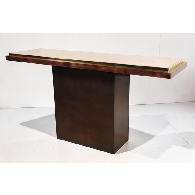 Minimalist Console in Travertine and Patinated Metal, 1970s For Sale - Image 17 of 18